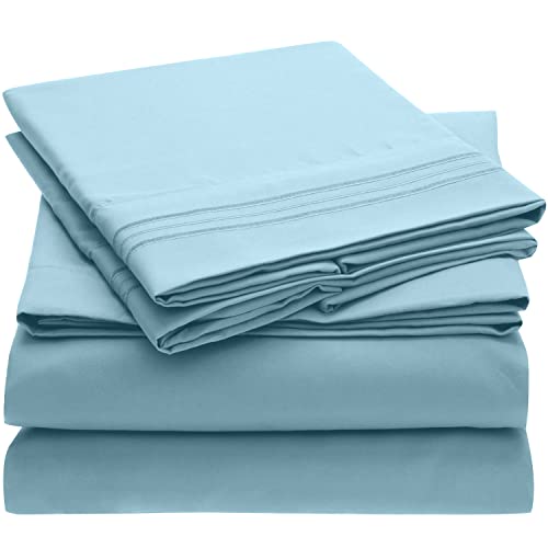 Mellanni Extra Deep Pocket Twin XL Sheet Set - Luxury 1800 Bedding Sheets & Pillowcases - Fits College Dorm Room Mattress - Ultra Soft Cooling Bed Sheet Set - Easy Care - 3 PC (Twin XL, Baby Blue)