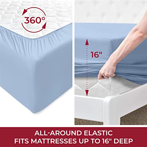 Mellanni Extra Deep Pocket Twin XL Sheet Set - Luxury 1800 Bedding Sheets & Pillowcases - Fits College Dorm Room Mattress - Ultra Soft Cooling Bed Sheet Set - Easy Care - 3 PC (Twin XL, Baby Blue)