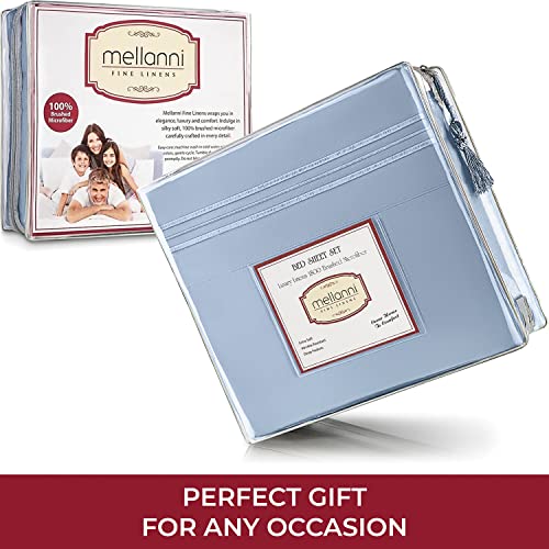 Mellanni Extra Deep Pocket Twin XL Sheet Set - Luxury 1800 Bedding Sheets & Pillowcases - Fits College Dorm Room Mattress - Ultra Soft Cooling Bed Sheet Set - Easy Care - 3 PC (Twin XL, Baby Blue)