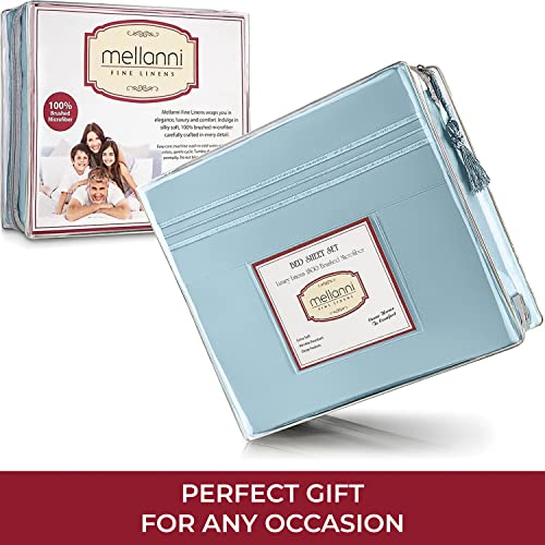 Mellanni Extra Deep Pocket Twin XL Sheet Set - Luxury 1800 Bedding Sheets & Pillowcases - Fits College Dorm Room Mattress - Ultra Soft Cooling Bed Sheet Set - Easy Care - 3 PC (Twin XL, Baby Blue)